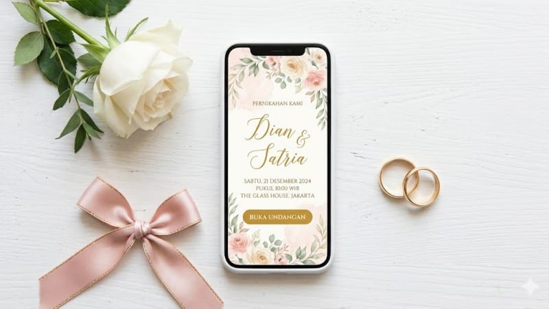 Tampilan undangan pernikahan digital pada layar smartphone Android